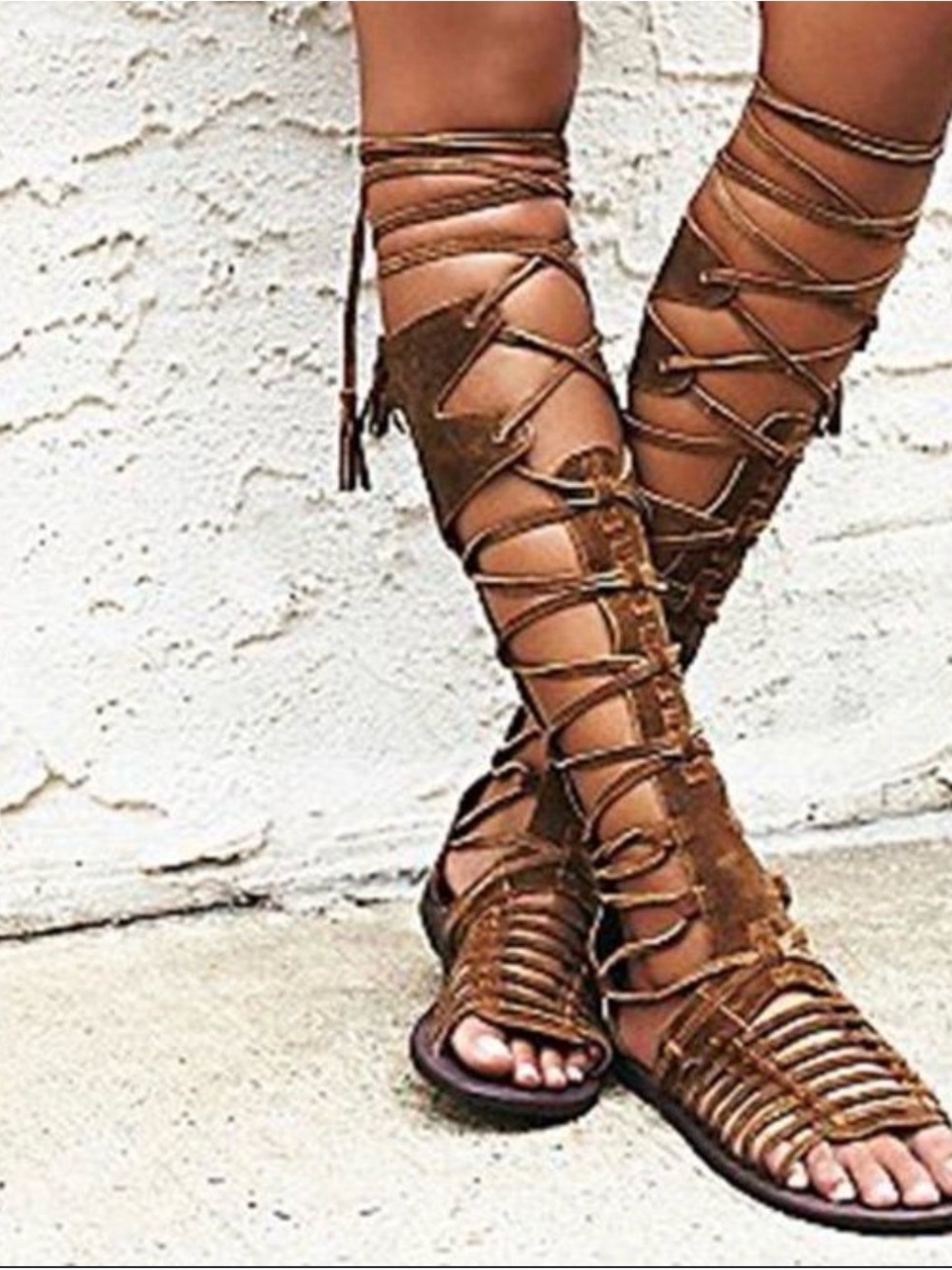 Free People Brown Knee-High Lace-Up Gladiator Sandals size 10/40